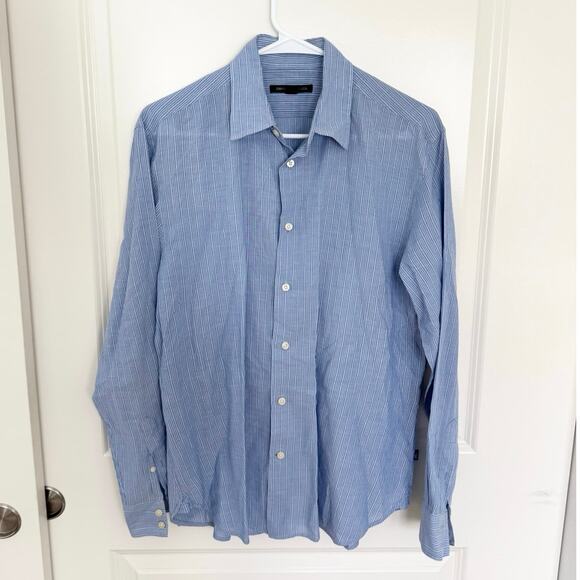 John Varvatos Micro Stripe Cotton Button Down Shirt Blue White Small - Picture 1 of 4